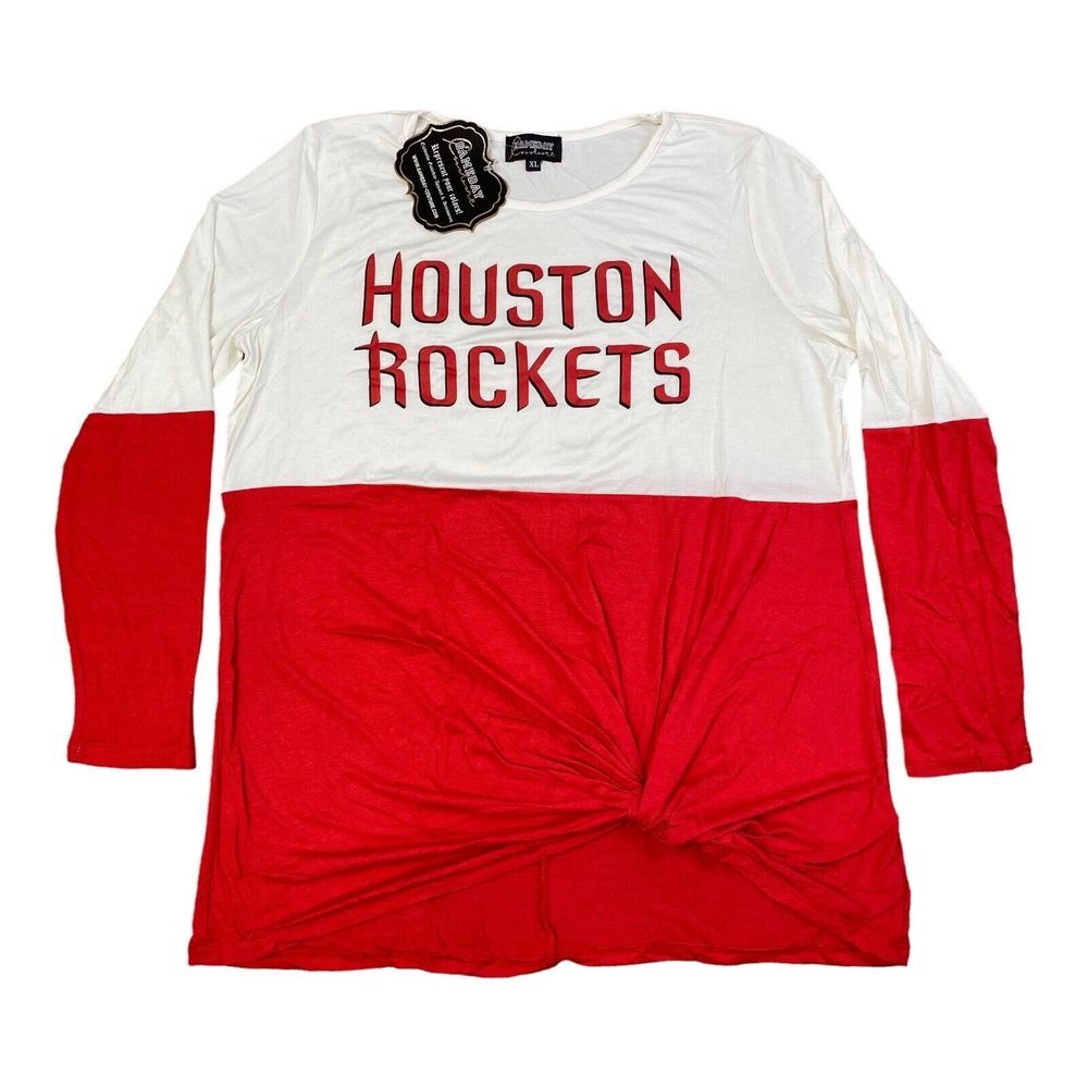 Houston Rockets NBA Womens Pullover Shirt XL Colorblock 3/4 Sleeve Red White NWT